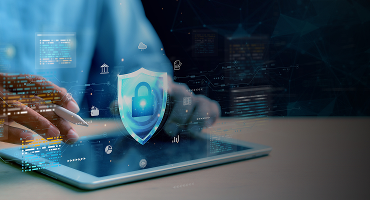 Padlock shield hologram over a tablet